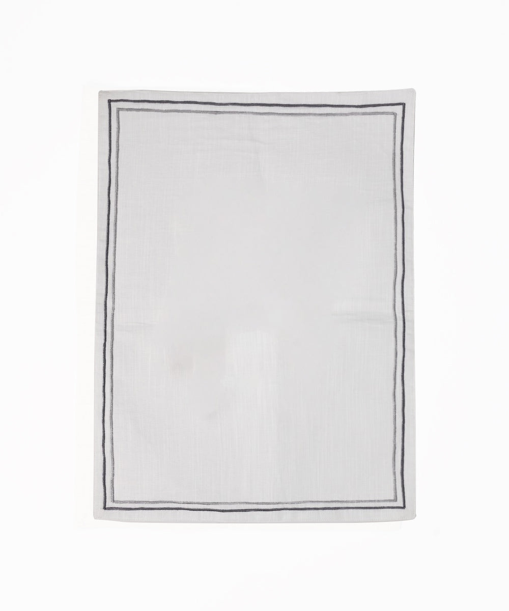 White Table Mat With Beautiful Grey Embroidery