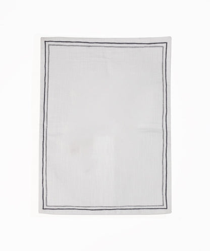 White Table Mat With Beautiful Grey Embroidery