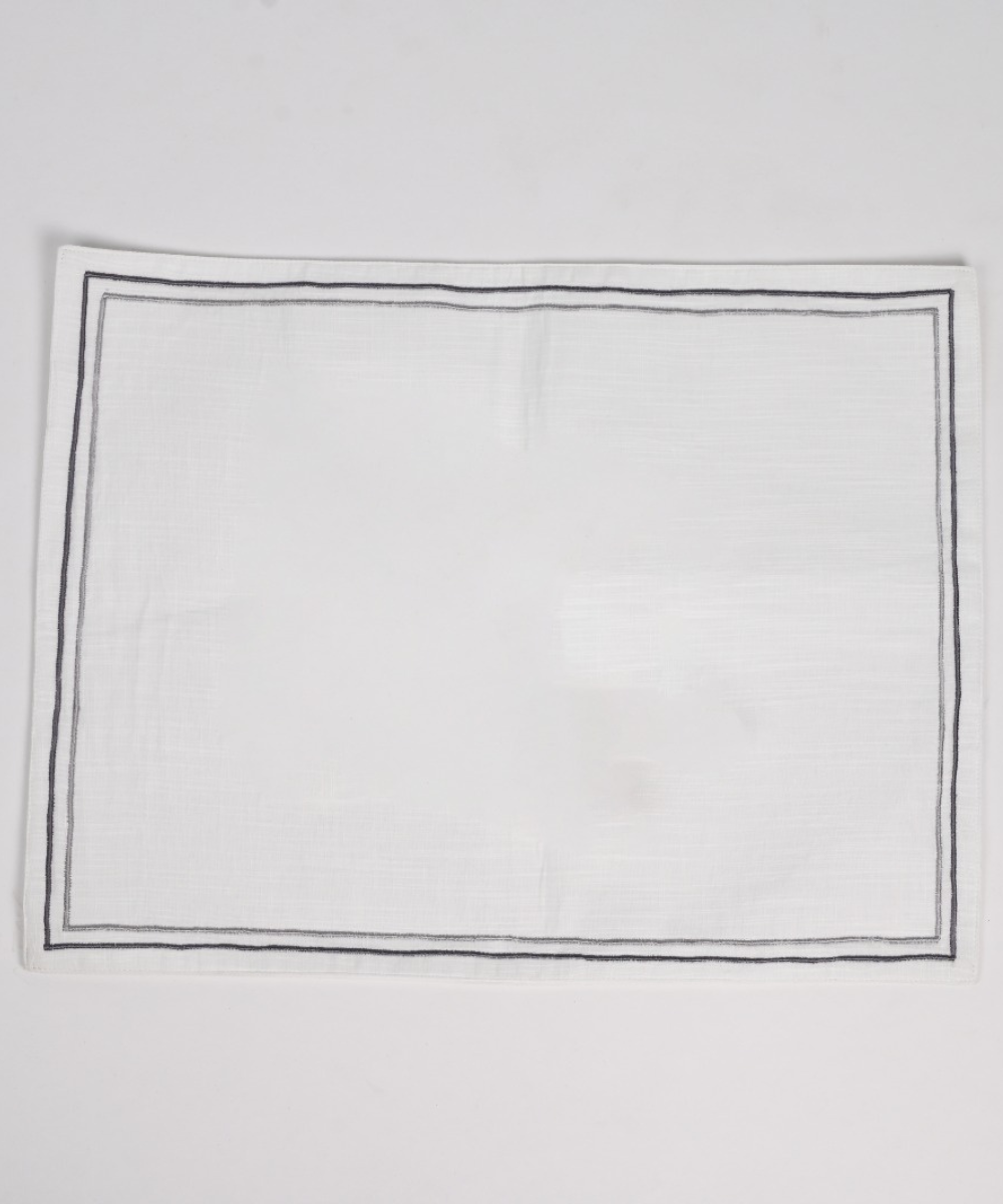 White Table Mat With Beautiful Grey Embroidery