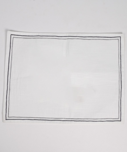 White Table Mat With Beautiful Grey Embroidery